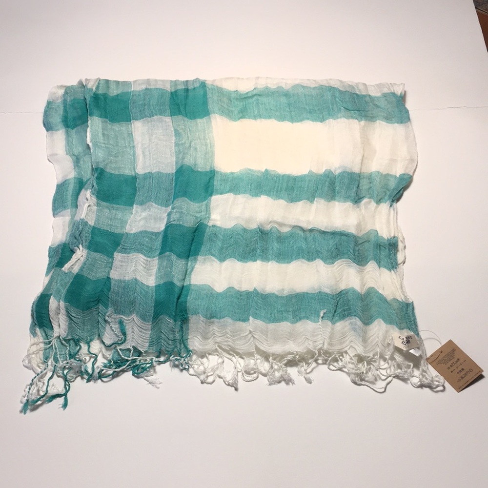 Lands’ End Canvas Green Plaid Scarf NWT